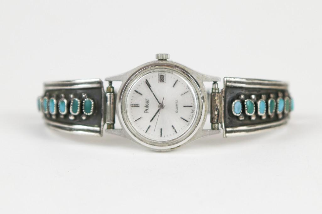 Ladies Watch w/ Zuni Silver Turquoise Band (1 of 5)