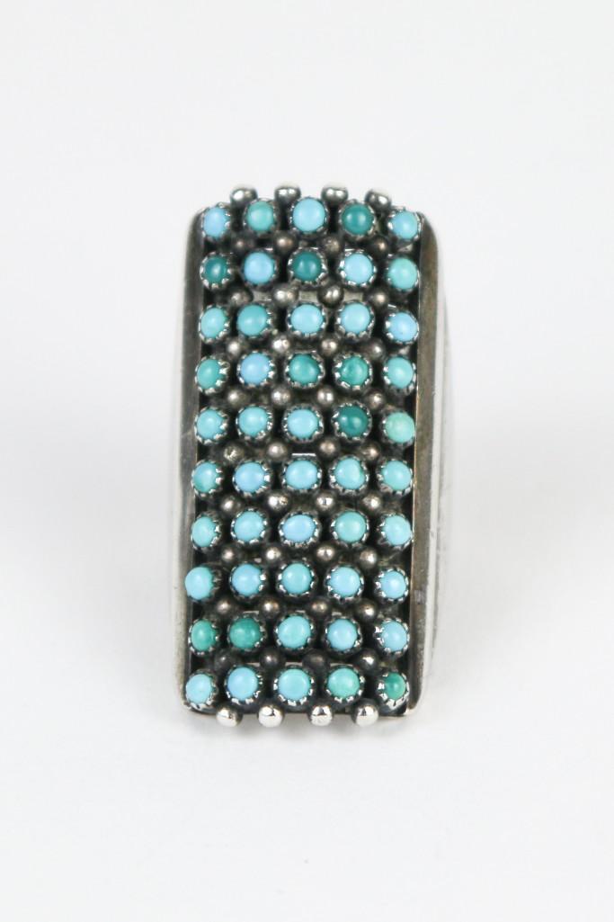 Zuni Four Row Snake Eyes Howlite Silver Ring (1 of 4)