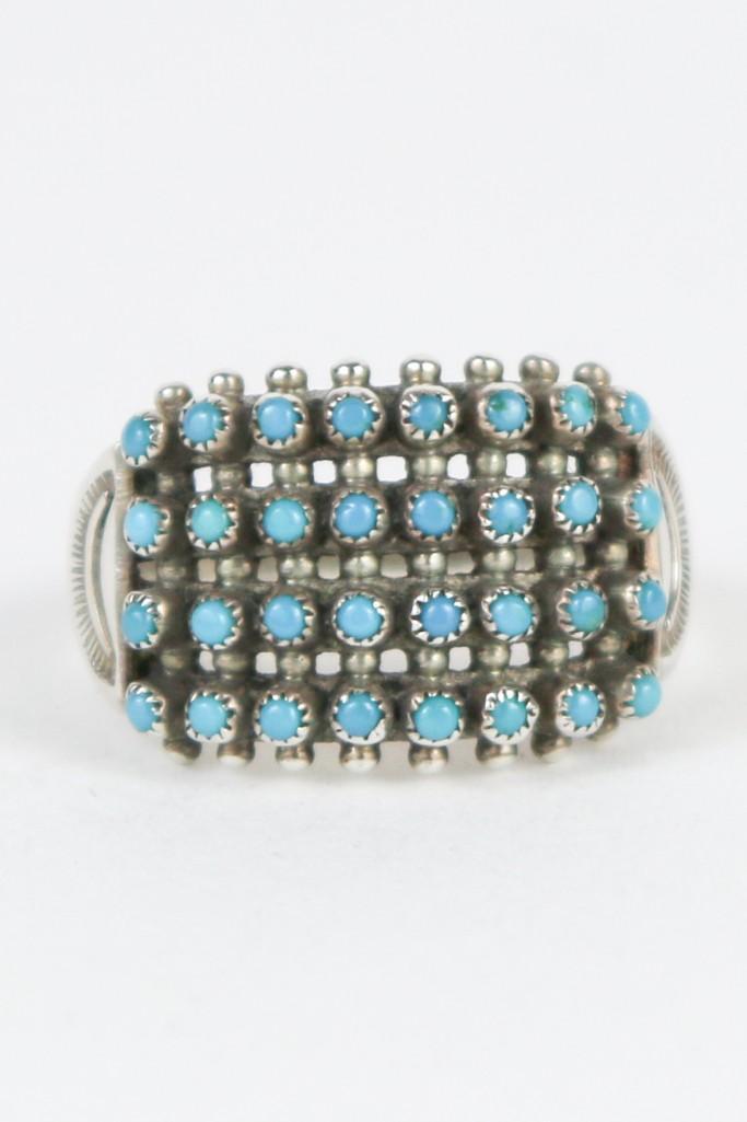 Zuni Four Row Snake Eyes Howlite Ring Silver Cluster (1 of 4)