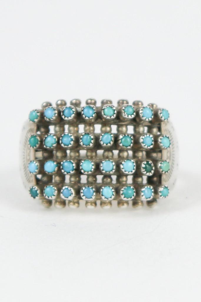 Zuni Four Row Snake Eyes Howlite Ring Silver Channel (1 of 4)