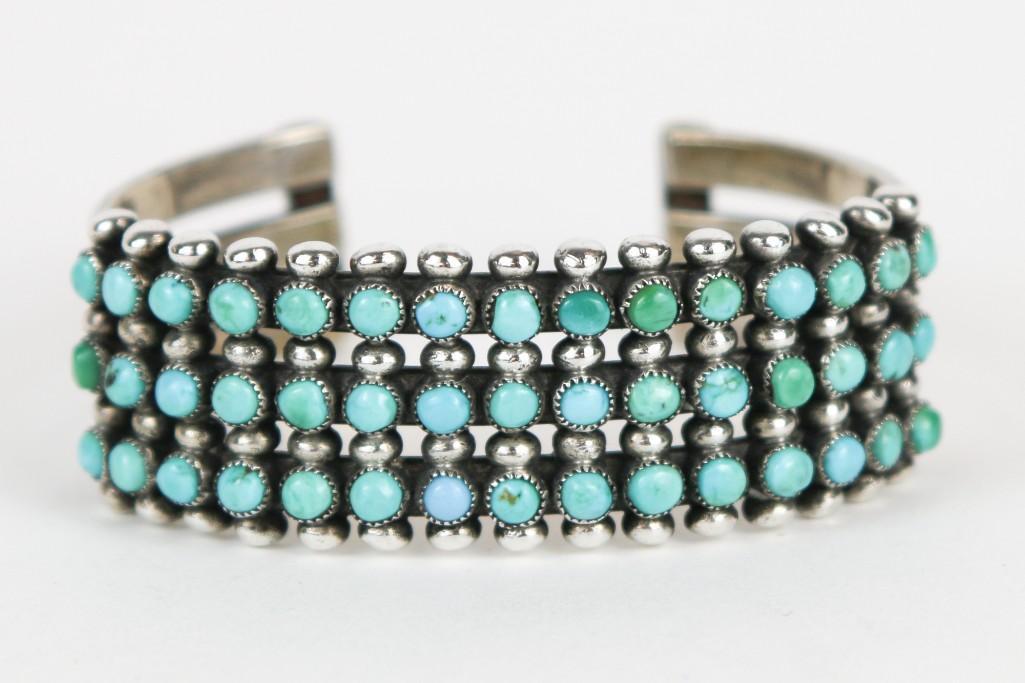 Zuni Three Row Snake Eyes Turquoise Bracelet Cuff (1 of 5)
