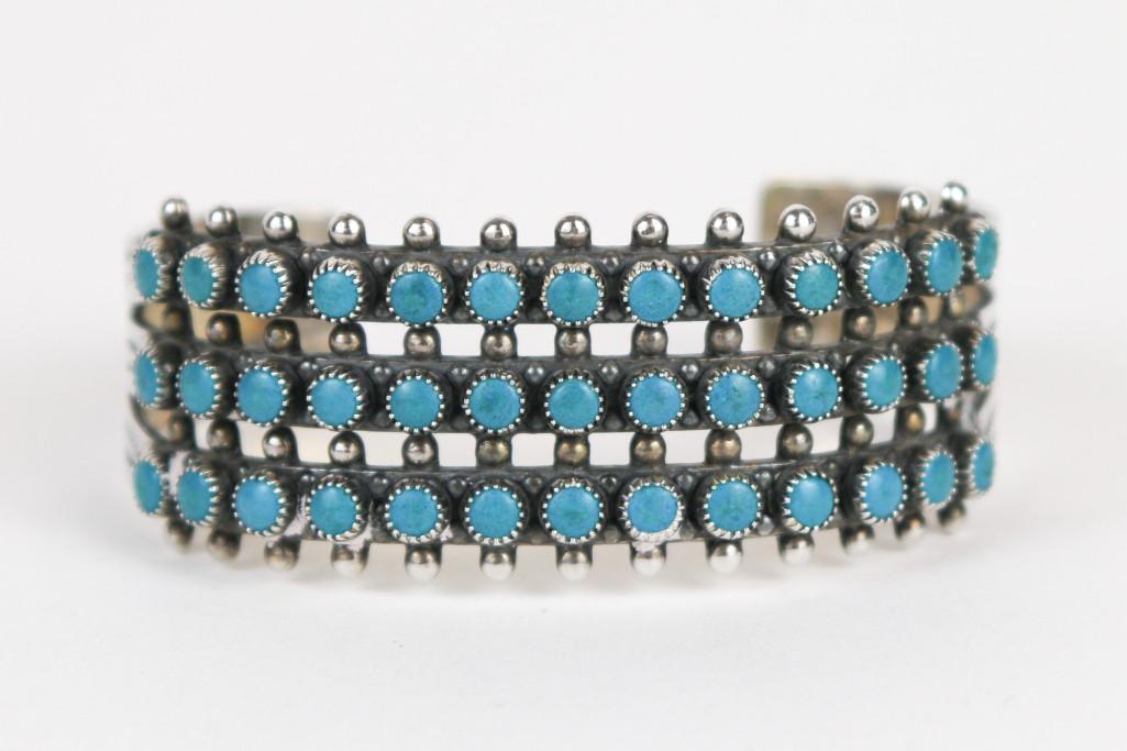 Navajo or Zuni Bracelet Three Row Snake Eyes Howlite Sterling Silver (1 of 6)