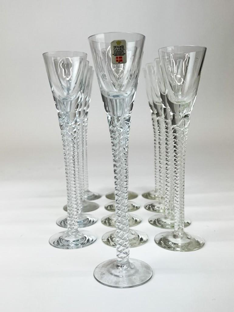 Set of 13 Vintage Holmegaard Handmade Twist Glasses: Set of 13 Vintage Holmegaard Handmade Twist Glasses. Approx. dimensions: 8.5 in. H x 2 in. Dia. Combined weight: 4.1 lbs.