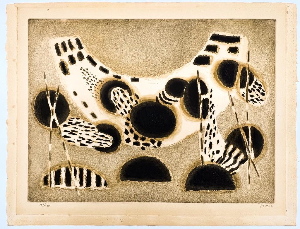 Zoran Antonio (Italian, 1909-2005) Pencil Numbered Lithograph 107/120: Zoran Antonio (Italian, 1909-2005) Pencil Numbered Lithograph 107/120. Titled "Music." Approx. dimensions: 20 in. H x 26 in. W. Weight: 1 lbs.