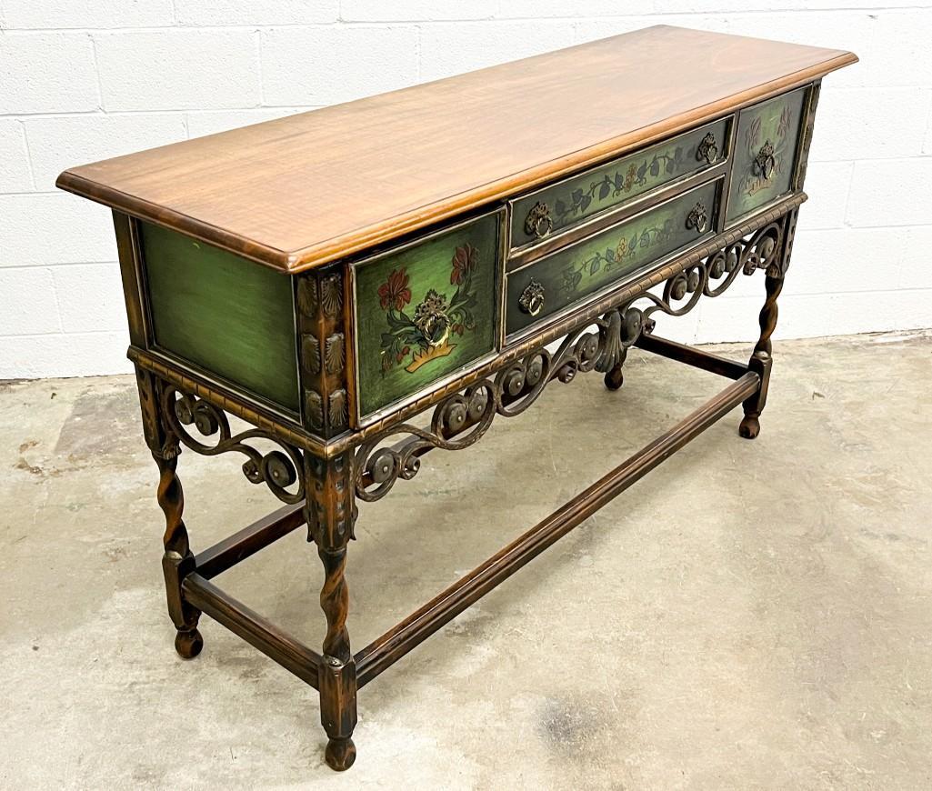 1920s-30s Spanish Revival Sideboard Hand Painted w/ Floral Motif (1 of 13)