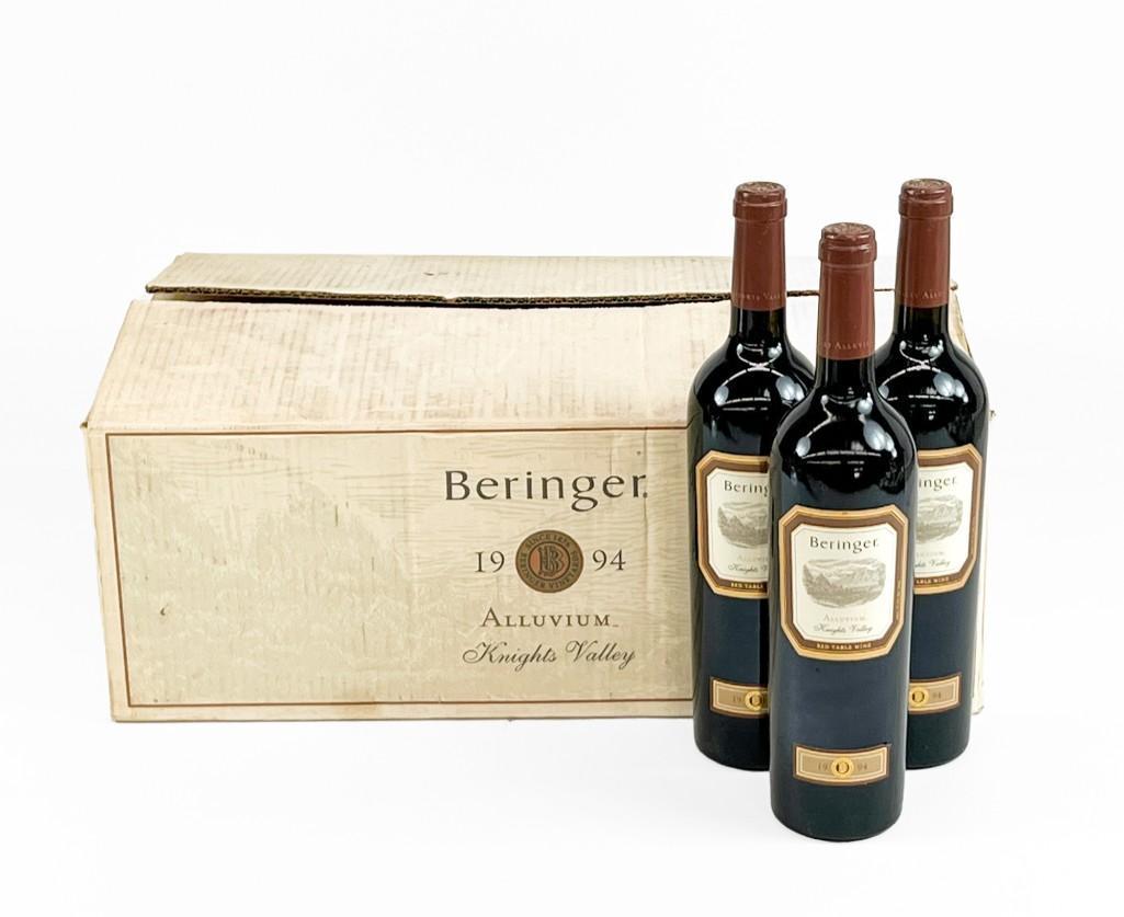 Lot of 6 Bottles of Vintage 1994 Red Table Wine Beringer Alluvium Knights Valley: Lot of 6 Bottles of Vintage 1994 Red Table Wine Beringer Alluvium Knights Valley. Six bottles of 750 ml red table wine with box.