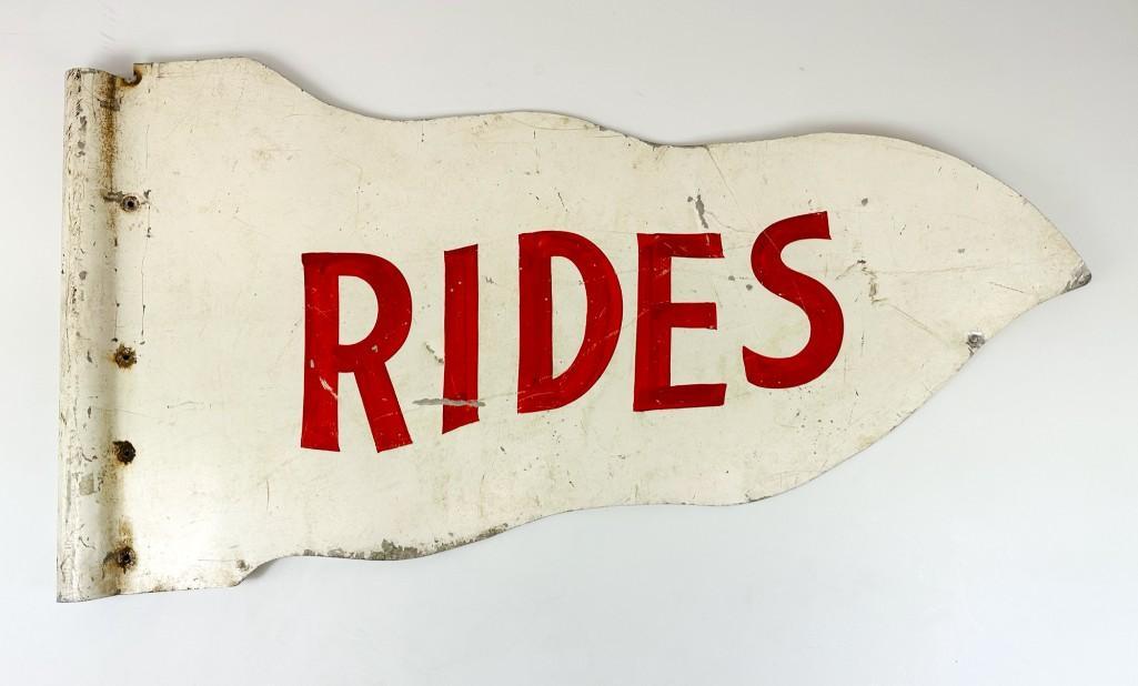 Vintage Hand-painted Double Sided Flange Carnival Sign RIDES (1 of 19)