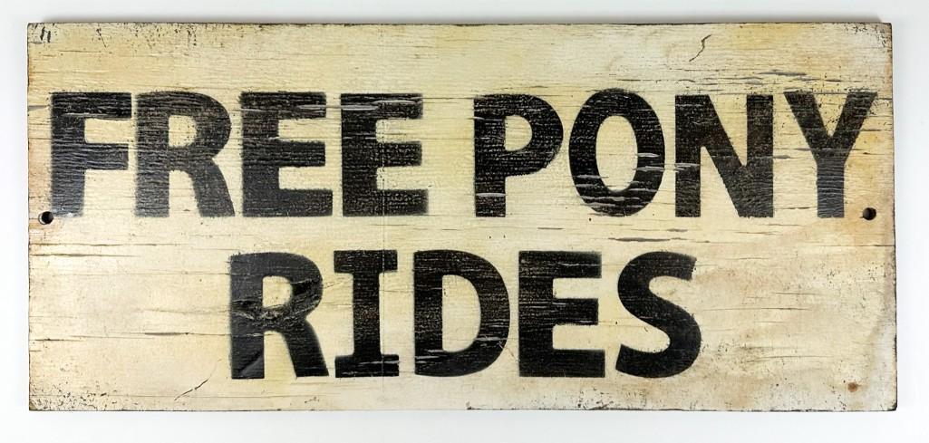 Vintage Hand-painted Wood Sign FREE PONY RIDES (1 of 3)