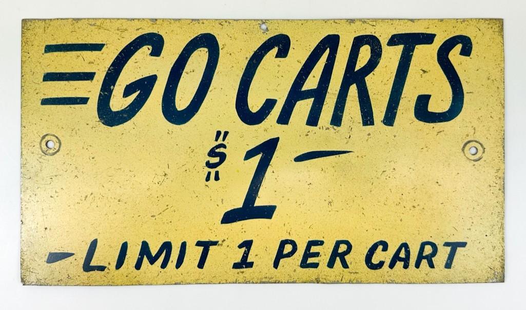 Vintage Hand-painted Carnival Metal Sign GO CARTS 1 DOLLAR (1 of 3)