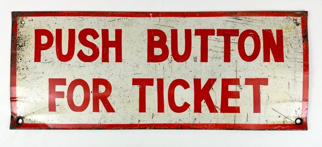 Vintage Hand-painted Metal Carnival Sign PUSH BUTTON FOR TICKET (1 of 13)