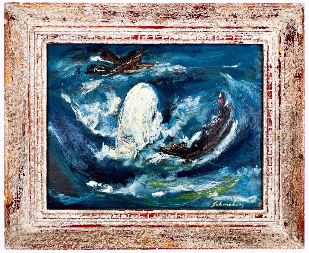 Signed Original Framed Painting of Moby Dick: Signed Original Framed Painting of Moby Dick. Frame approx. 19 in. H x 23 in. W. Visible approx. 13 in. H x 17 in. W. Weight: 3.2 lbs.