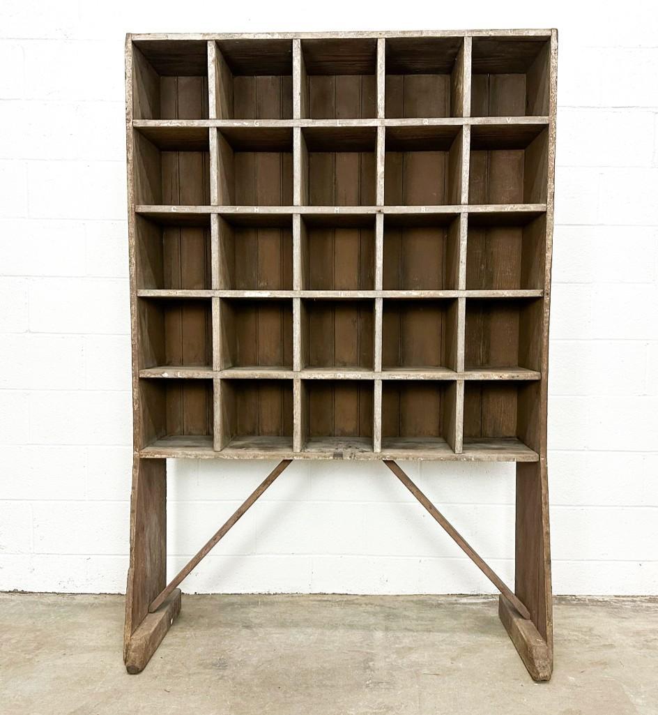 Vintage Primitive Wooden Freestanding Cubby Shelf (1 of 11)