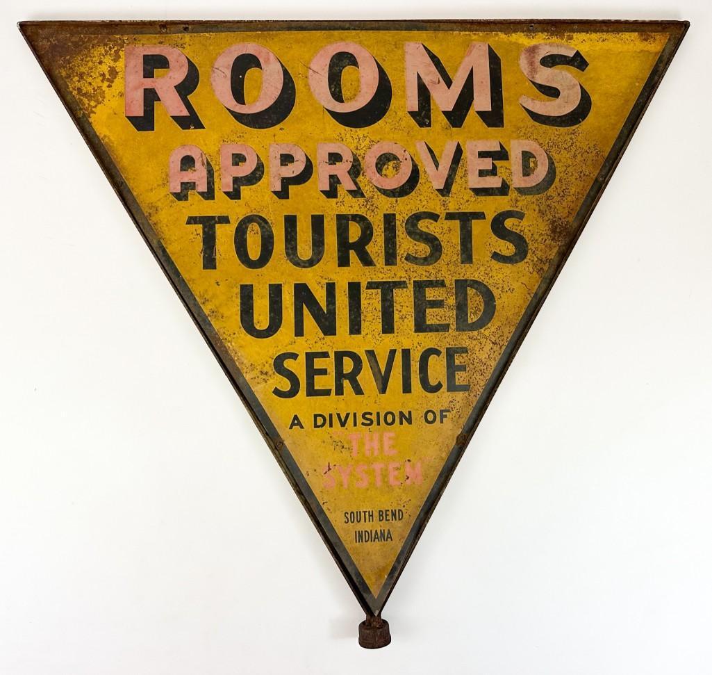 Vintage Painted Double Sided Sign ROOMS APPROVED TOURISTS SOUTH BEND INDIANA (1 of 6)