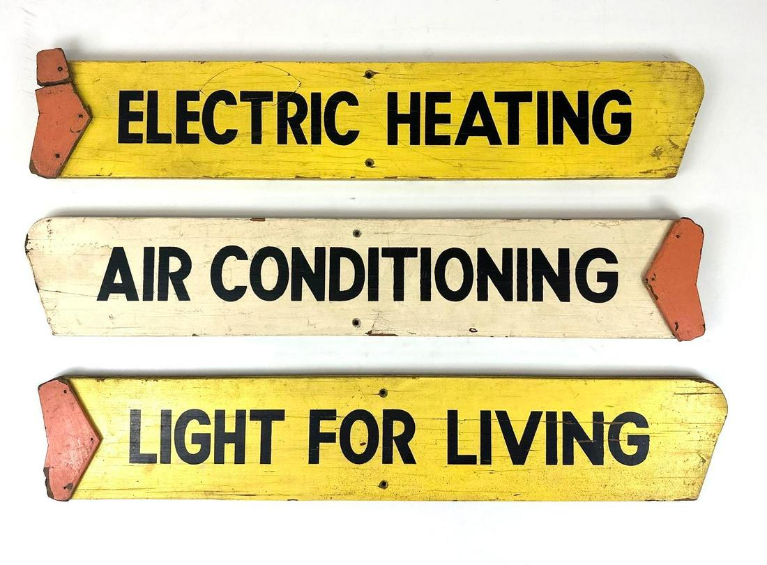 Set of 3 Hand-painted Signs ELECTRICAL HEATING AIR CONDITIONING LIGHTS (1 of 1)
