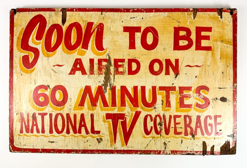 Vintage Hand-painted Wood TV Sign SOON TO BE AIRED ON 60 MINUTES (1 of 8)