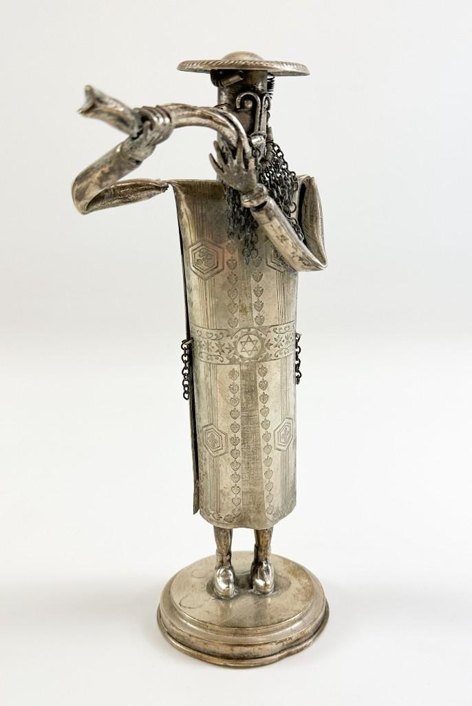 S. Ohana Figure of Jewish Musician Made in Israel 1982: S. Ohana Figure of Jewish Musician Made in Israel 1982. Figure of Jewish man playing musical instrument. A spring hidden inside allows the figure to move back and forth. The surface is decorated with 
