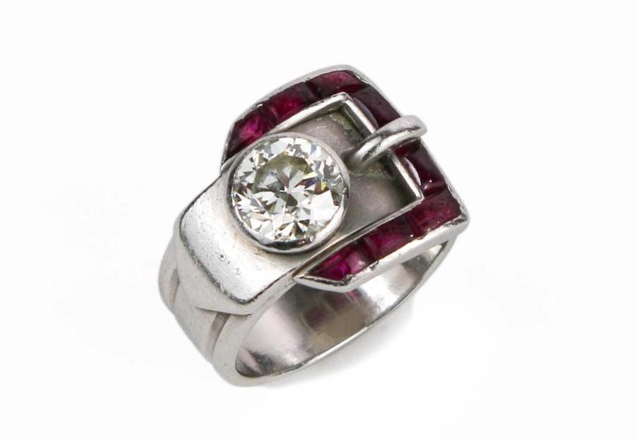 18K Gold 1.75 ct Diamond Ruby Belt Ring (1 of 5)