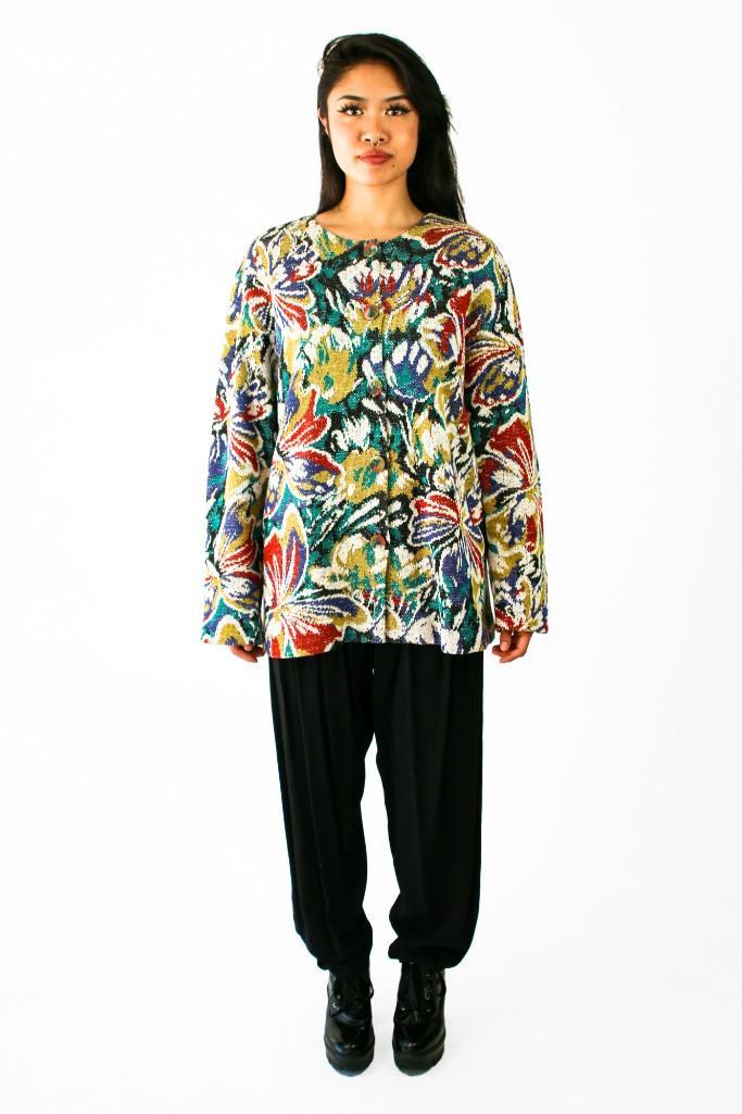 Vintage Missoni Patterned Cardigan Made in Italy: Vintage Missoni Patterned Cardigan Made in Italy. Vintage Missoni 90% Cotton / 10% Nylon cardigan sweater with custom buttons. One button is missing. Made in Italy. Size: 46 Shoulder to Shoulder: 19 i