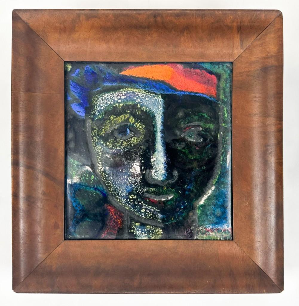 Doris Hall (1907-2000) Framed Enamel Plaque Abstract Face (1 of 5)