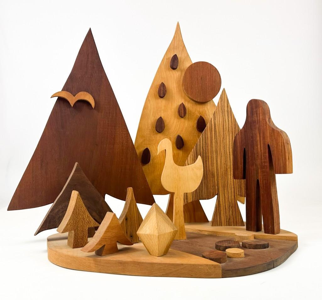 Hank Lukas Hank Lukas (1926-2018) Mid Century Folk Art Wood Sculpture Forest w/ Sasquatch Big Foot (1 of 11)