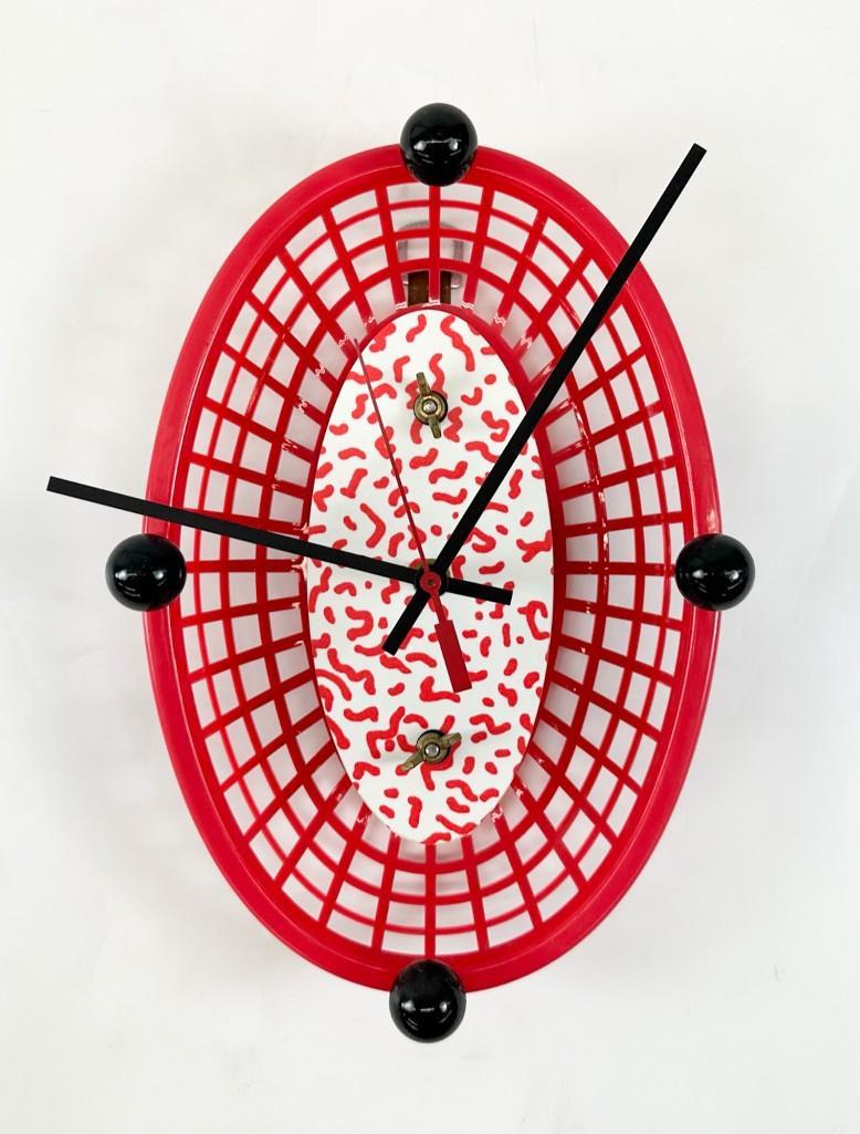 Peter Shire And Ricky Swallow Hotdog Clock: Peter Shire And Ricky Swallow Hotdog Clock. Approx. 12.25 in. H x 8.25 in. W x 3.5 in. D.