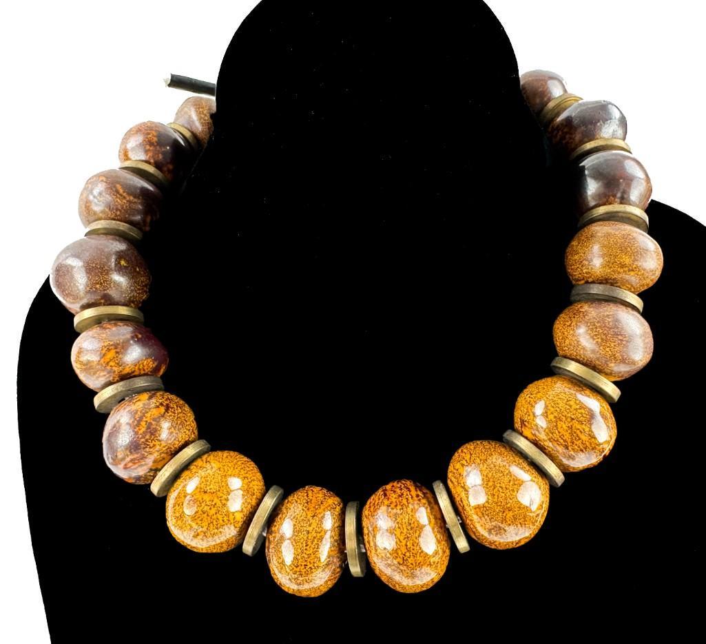 Doyle Lane (1925-2002) Multi 17 Bead Necklace Brown Ceramic Beads (1 of 4)