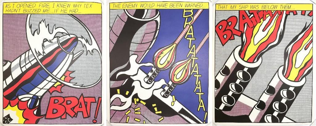 Roy Lichtenstein (1923-1997) As I Opened Fire Signed 3 Panel Offset Lithograph Stedelijk Museum (1 of 17)