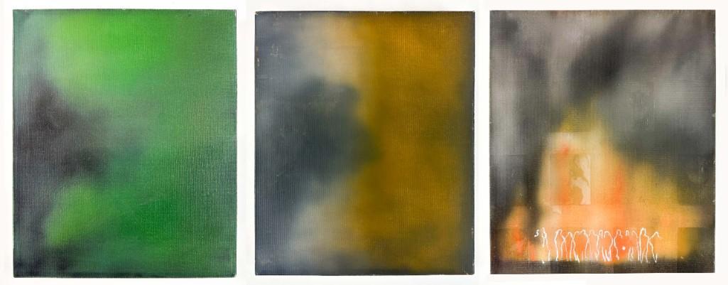 Artist Unknown Contemporary Triptych Painting On Canvas (1 of 10)