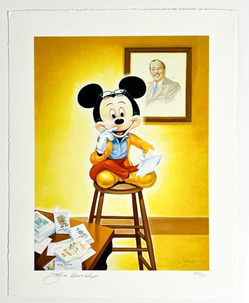 John Hench Signed Disney Art Classics Giclee Mickey's 70th: "Mickey's Official 70th Birthday Portrait" includes COA. Signed and numbered in pencil by artist. Edition 400/500. Approx. dimensions: 14 in. H x 11 in. W. Weight: 1 lb.