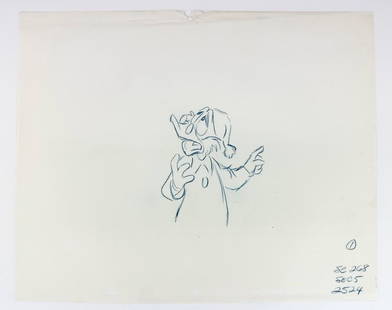 Original Mickey's Christmas Carol (1983) Scrooge McDuck Concept Drawing: Original production concept drawing featuring Pete as Ghost of Christmas Future and Scrooge McDuck as Ebenezer Scrooge from Mickey's Christmas Carol (Walt Disney Pictures, 1983). Light wear to edges.