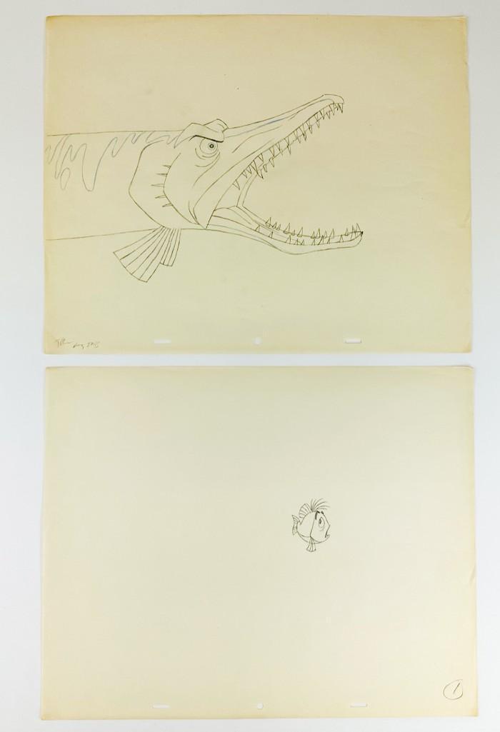 Lot of 2 Original Disney Wart/Pike as Fish Sword in the Stone (1963) Production Drawing (1 of 2)