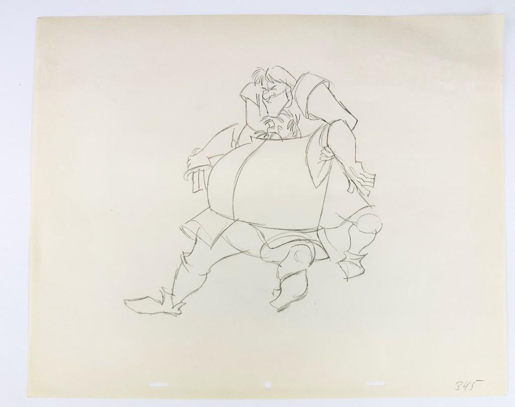 Original Disney Sir Ector & Kay Sword in the Stone (1963) Production Drawing: Original production drawing featuring Sir Ector and Sir Kay from The Sword in the Stone (Walt Disney Productions, 1963).Very light wear on edges. Approx. dimensions: 12.5 in. H x 15.5 in. W. Weight: 1
