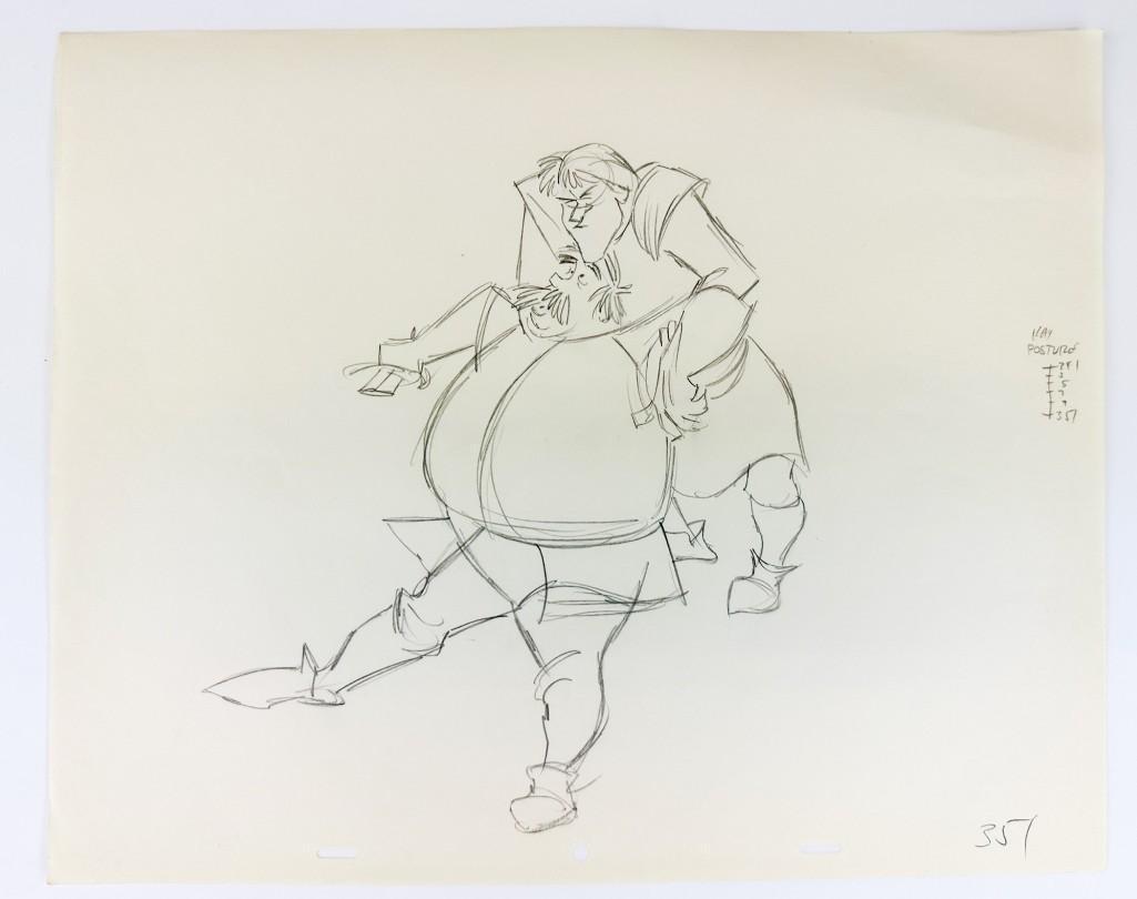 Original Disney Sir Ector & Kay Sword in the Stone (1963) Production Drawing: Original production drawing featuring Sir Ector and Sir Kay from The Sword in the Stone (Walt Disney Productions, 1963).Very light wear on edges. Approx. dimensions: 12.5 in. H x 15.5 in. W. Weight: 1