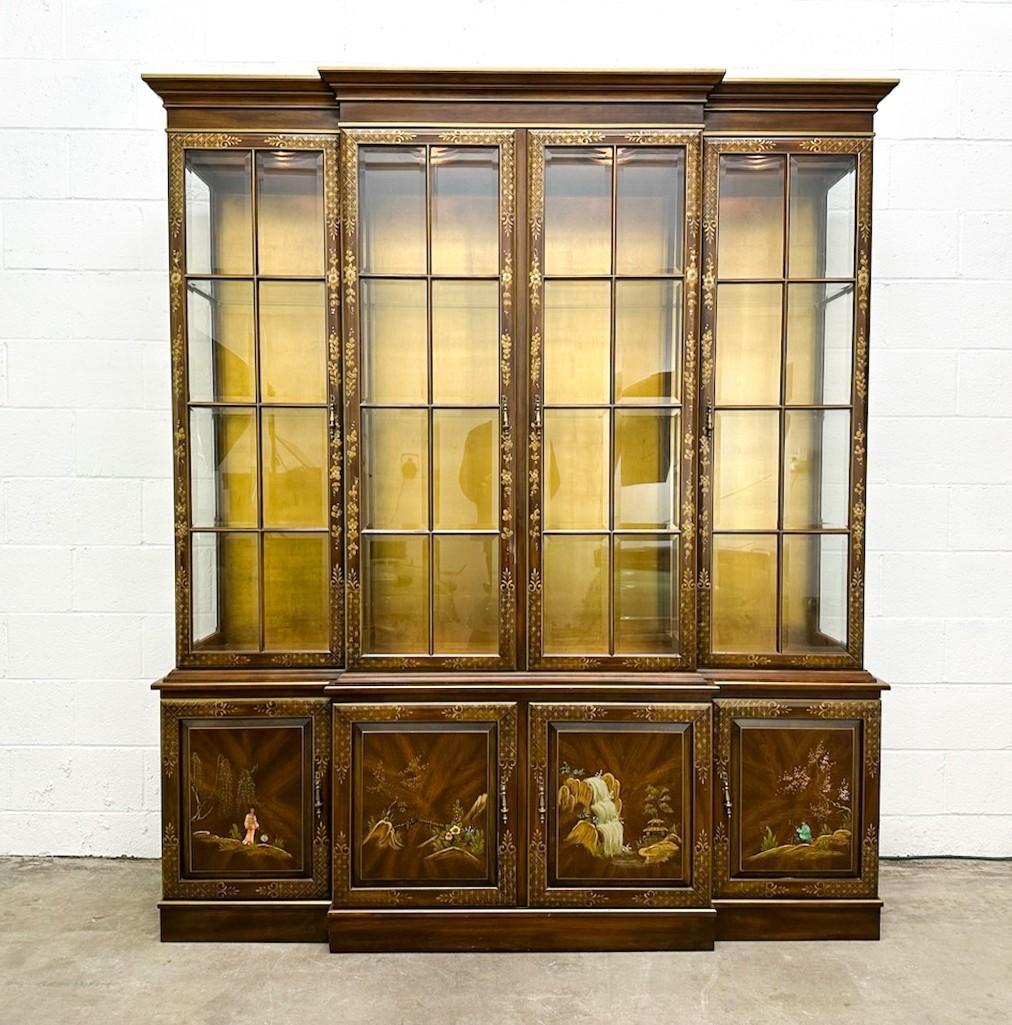 Vintage Walnut Chinoiserie Painted Breakfront China Cabinet (1 of 20)