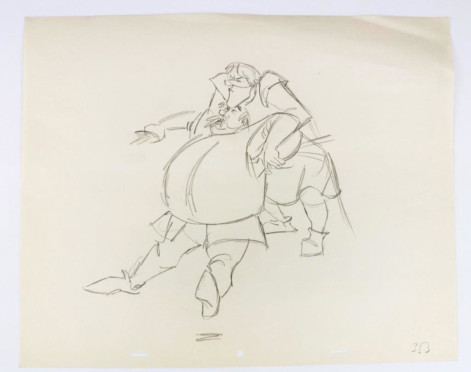 Original Disney Sir Ector & Kay Sword in the Stone (1963) Production Drawing: Original production drawing featuring Sir Ector and Sir Kay from The Sword in the Stone (Walt Disney Productions, 1963).Very light wear on edges. Approx. dimensions: 12.5 in. H x 15.5 in. W. Weight: 1