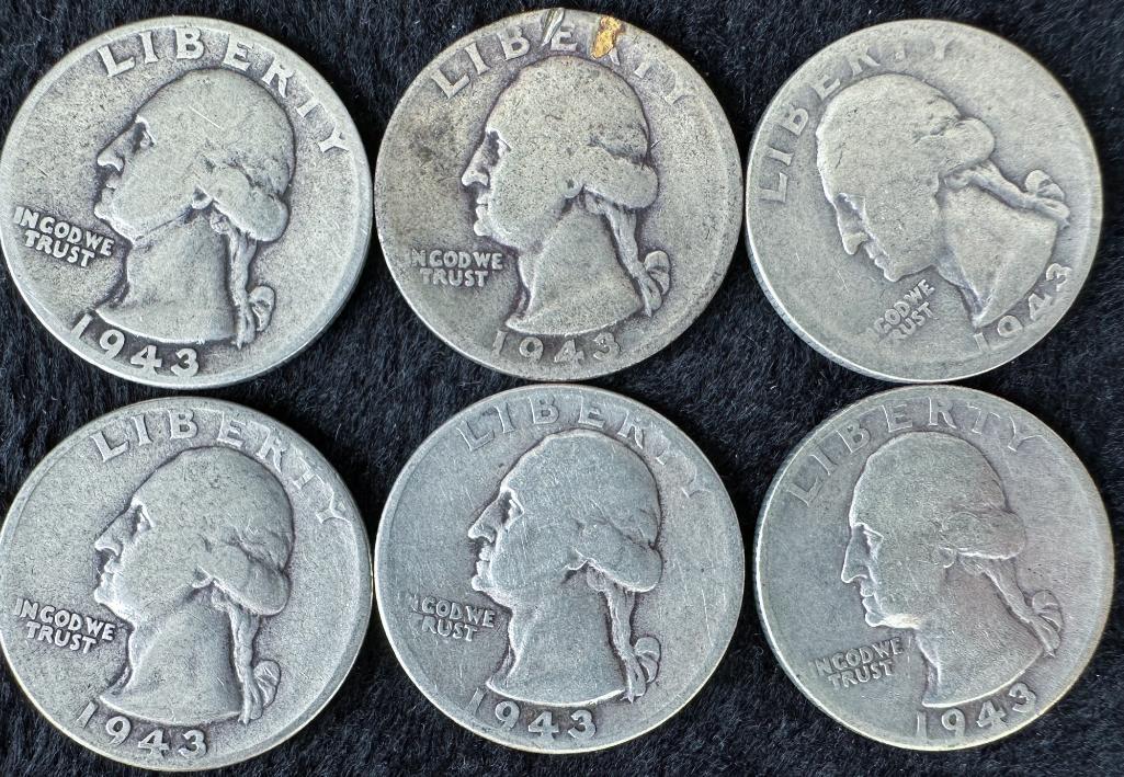(6) 1943 Washington Quarters US Coins 90% Silver (1 of 2)