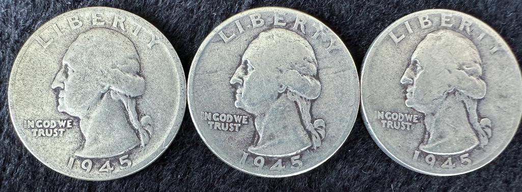 (2) 1945-D and (1) 1945-S Washington Quarter US Coin 90% Silver (1 of 2)