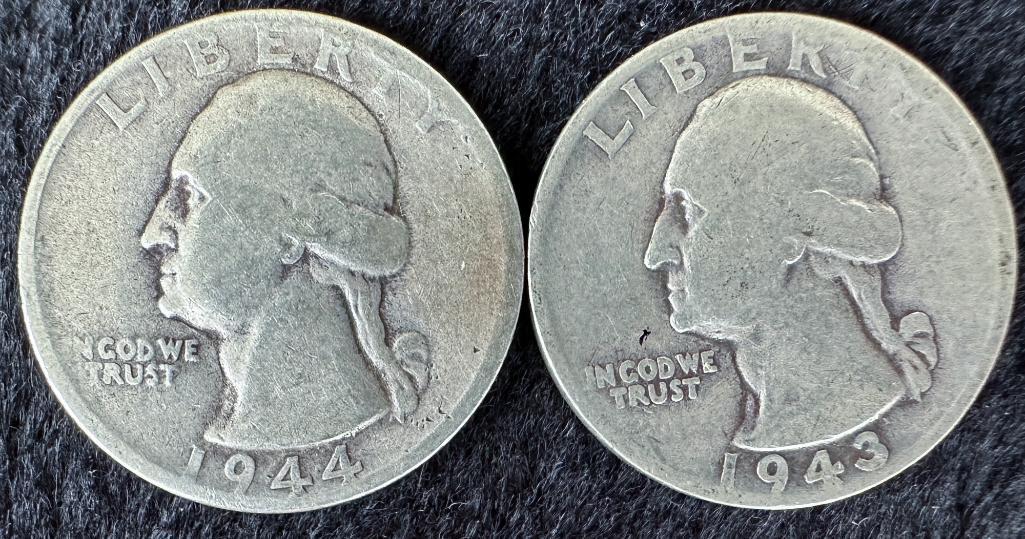 1944-S and 1943-S Washington Quarters US Coins 90% Silver (1 of 2)
