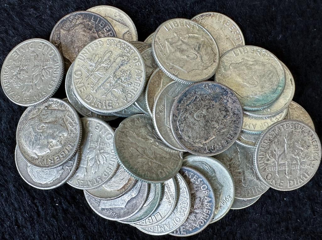 (38) 1946-1964 Roosevelt Dimes US Coins 90% Silver (1 of 1)