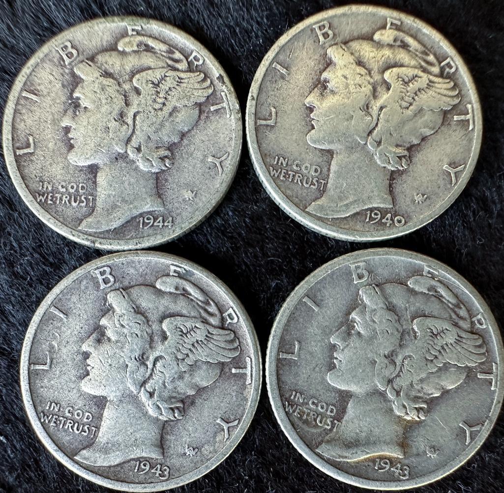 (4) 1940 1943 1944 Mercury Dimes US Coins (1 of 2)