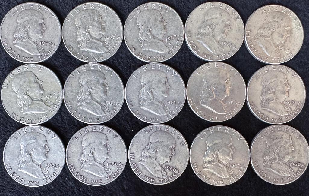 (15) Franklin Half Dollars Varied Dates 90% Silver (1 of 2)