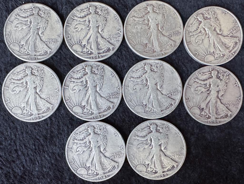 (10) Walking Liberty Half Dollars Varied Dates 90% Silver (1 of 2)