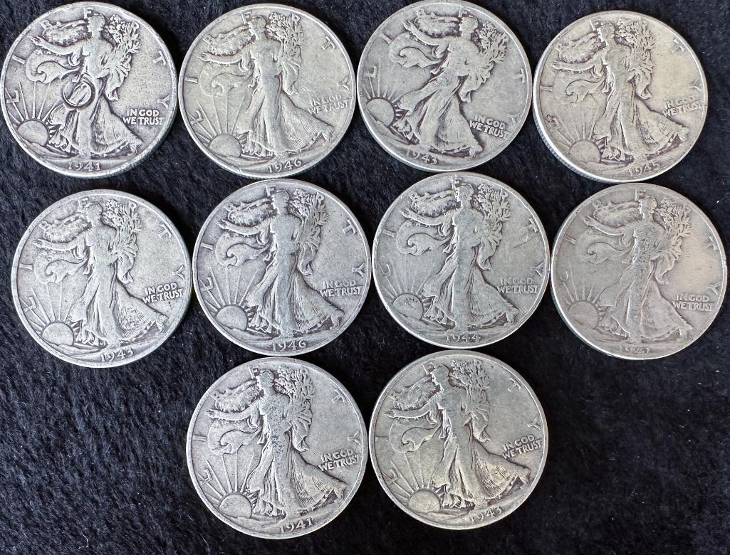 (10) Walking Liberty Half Dollars Varied Dates 90% Silver (1 of 2)