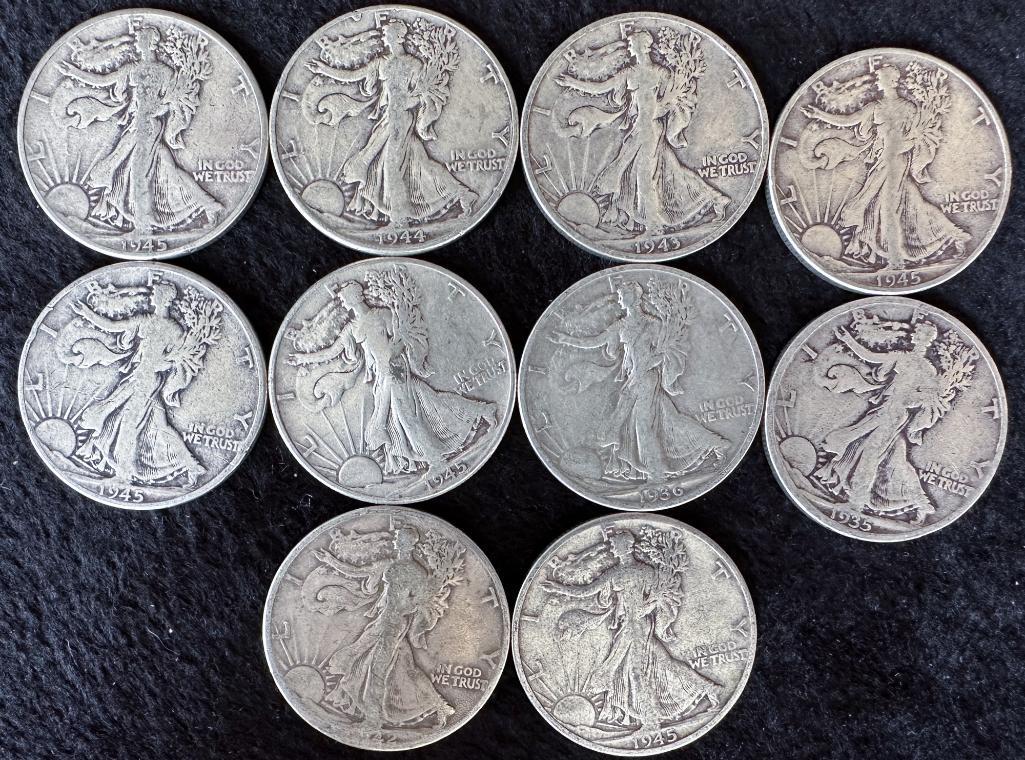 (10) Walking Liberty Half Dollars Varied Dates 90% Silver (1 of 2)