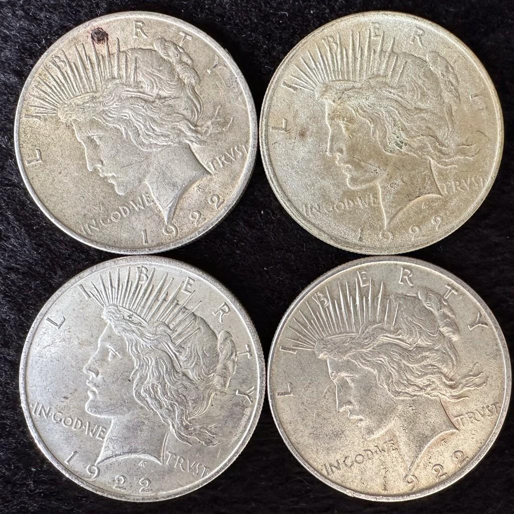 (4) 1922 Peace Dollar US Coin 90% Silver (1 of 2)