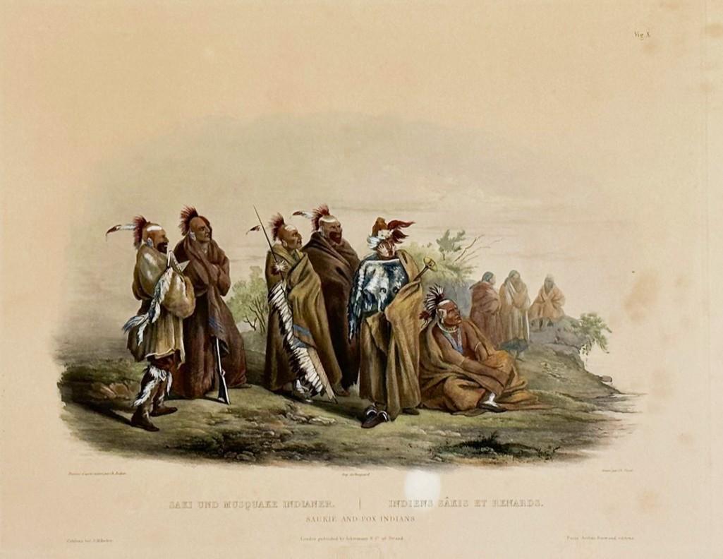 Karl Bodmer (1809-1893) After Aquatint, Hand Colored, Saukie and Fox Indians (1 of 15)