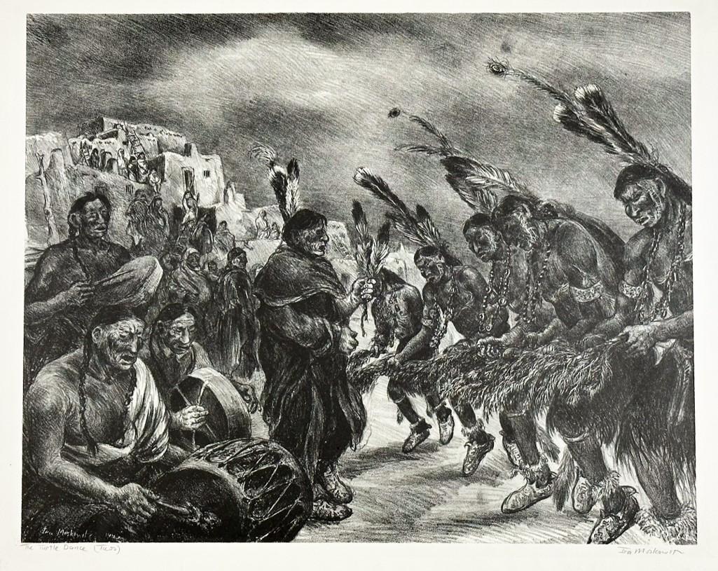 Ira Moskowitz (1912-2001) Pencil Signed Lithograph, The Turtle Dance Taos Pueblo 1945 (1 of 11)