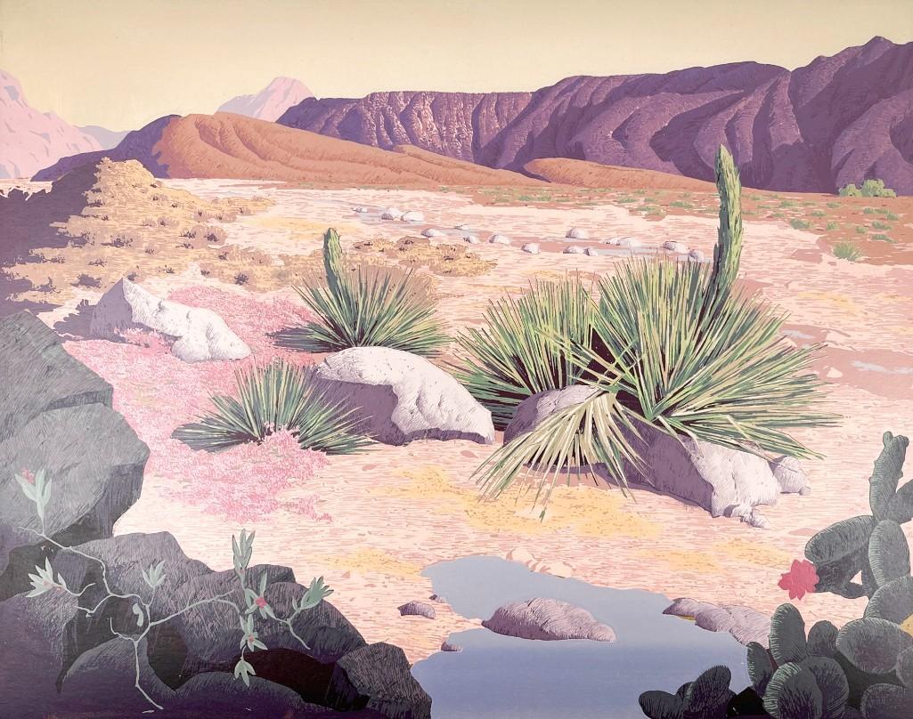 Conrad Buff (1886-1975) Serigraph on Paper, Desertscape: Desertscape. Approx. 24 x 30 in. Provenance: John Moran Auctioneers, Inc.