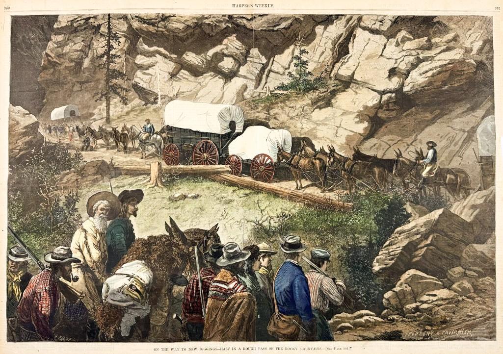 Harpers Weekly Frenzeny & Taverner Woodcut Hand Colored, On the Way to New Diggings 1875 (1 of 8)