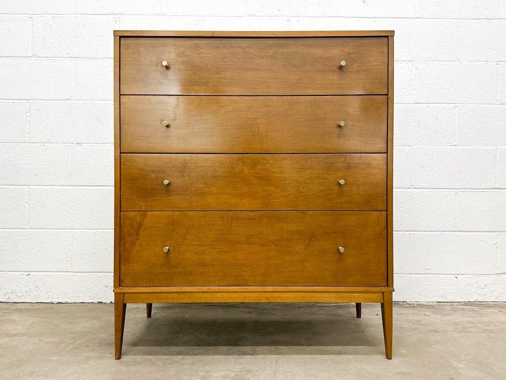 Paul McCobb (1917-1969) Planner Group Chest Winchendon Furniture Company: Paul McCobb, Planner Group, 1501-B 4 drawer chest. Solid maple with original walnut finish. Some scuffs and scratches throughout. Approx. 42 in. H x 36 in. W x 18 in. D. Weight: 118.6 lbs